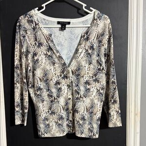 White House Black Market V-Neck Snap Front Metallic Cardigan Size: M